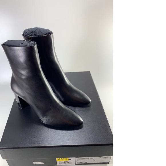 YSL Black Lou Pin Zip 70mm Nappa Leather Almond Toe Boots Booties D829 - Picture 2 of 12